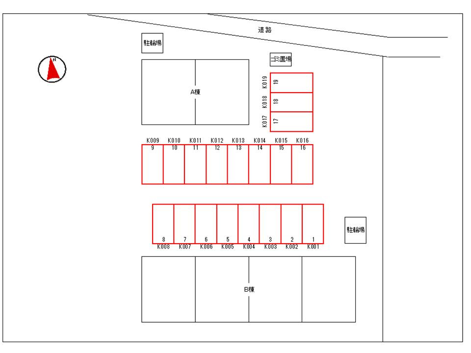 ブラマソーレＢの区画図|駐車場