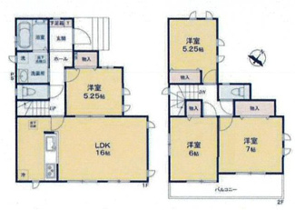 【間取り】 | 座間市ひばりが丘2丁目 C号棟 | 太陽光発電　掃き出し窓シャッター付　Ｗロックディンプルキー（スマートキー）　二部屋から行き来できるバルコニー　浴室乾燥機+窓　全居室収納　LDK16帖+洋室5.2帖
