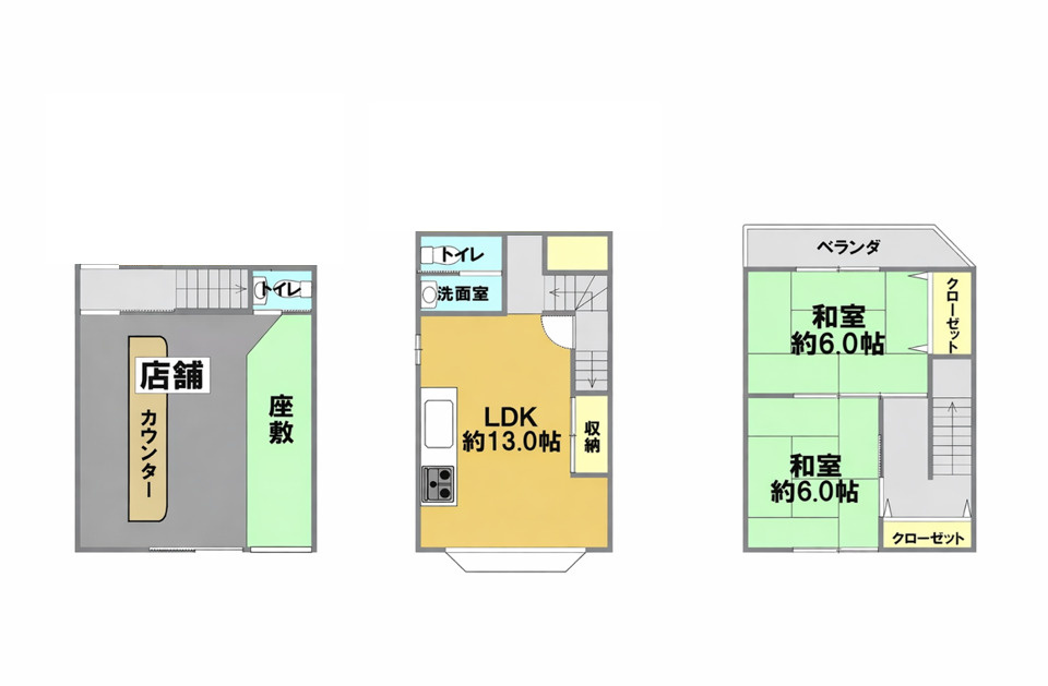 店舗付住宅　大阪市北区長柄西1丁目　の間取り