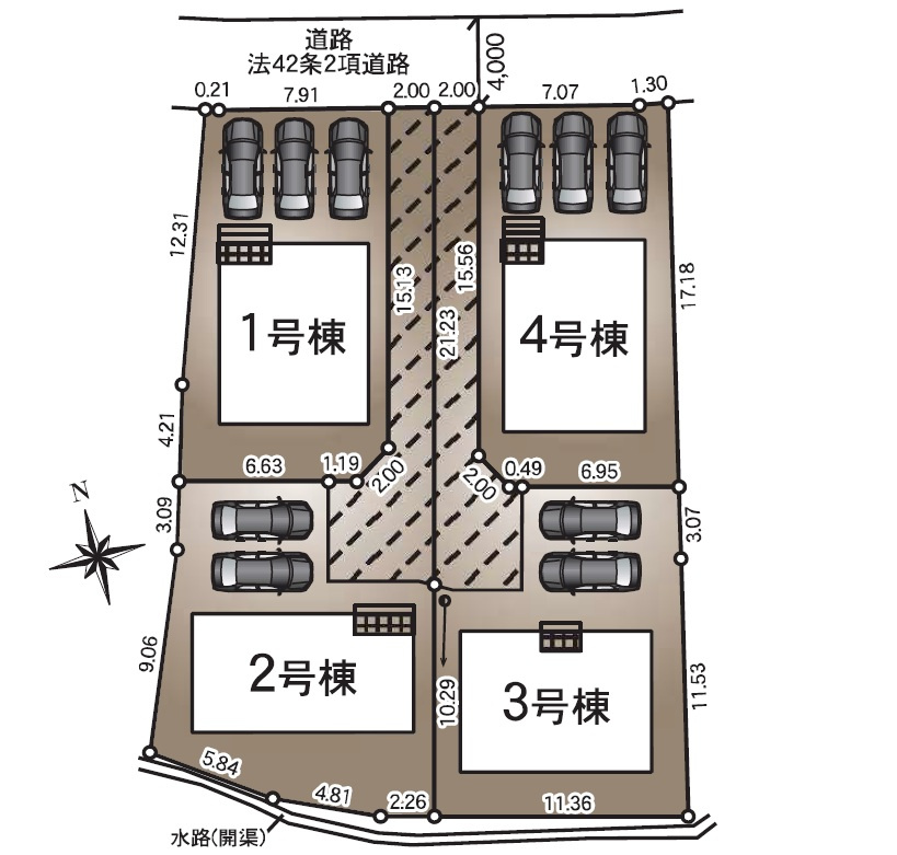 新築戸建　長野市稲里町中央1丁目　全4棟の区画図
