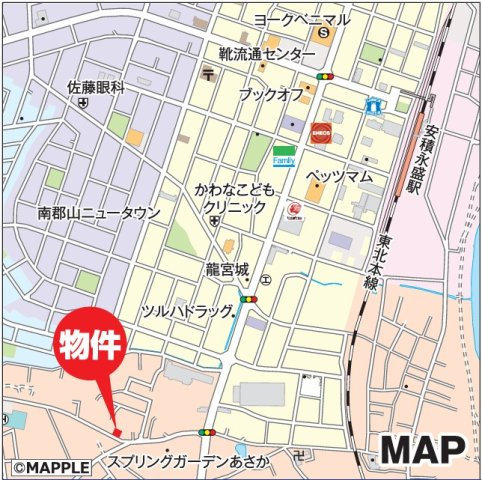 新築戸建・新築建売　郡山市安積町笹川　安積第三小・安積第二中の地図