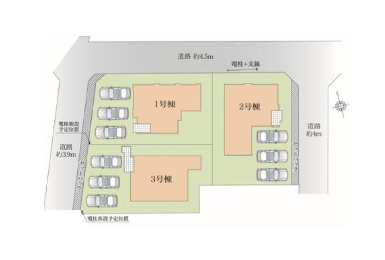 古賀市千鳥6丁目第2-3棟(3号棟）の区画図|配置図（3号棟）