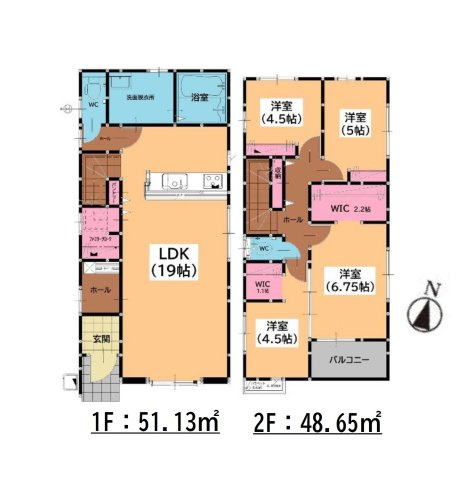 S・粕屋町若宮2丁目第4-2棟（1号棟）の間取り|全居室収納付きで便利です。