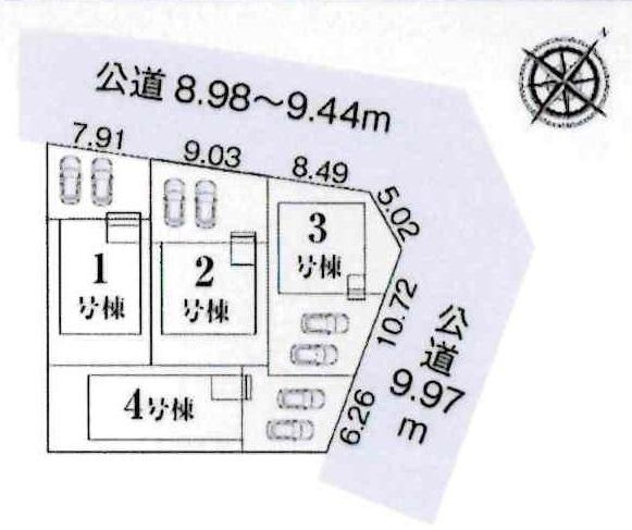 碧南第66照光町　全4棟・2号棟の区画図|2号棟です。