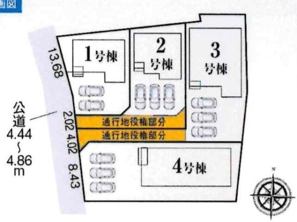 西尾第77巨海町　全4棟・2号棟の区画図|2号棟です。