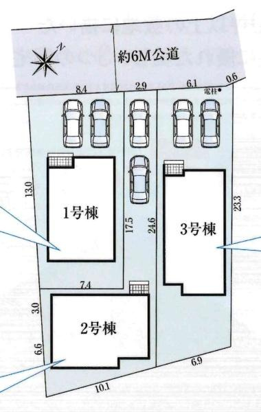 碧南市日進町2期　全3棟・1号棟の区画図|1号棟です。