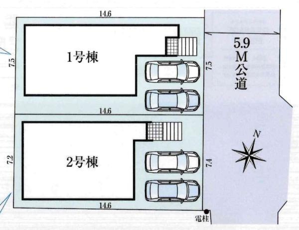 岡崎市細川町2期　全2棟・1号棟の区画図