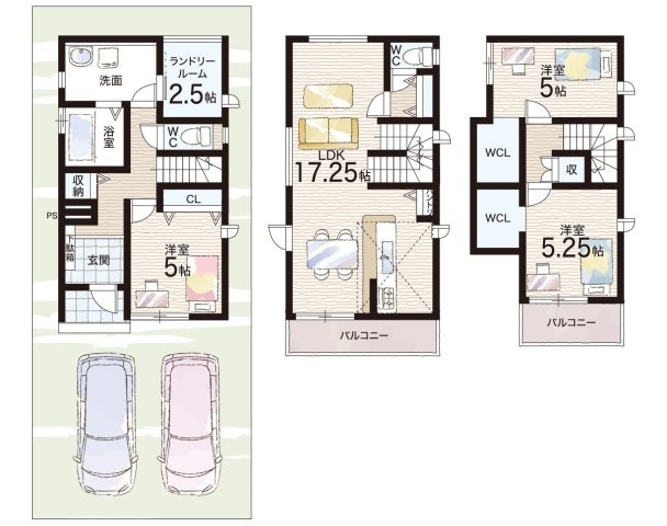 京都市山科区上花山桜谷　新築一戸建ての間取り