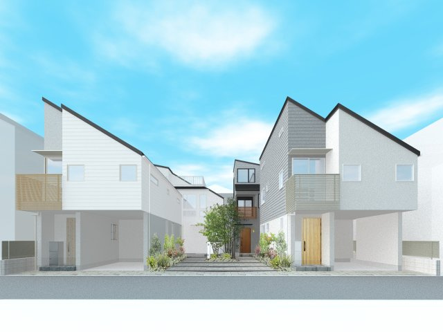 コンセプトヴィレッジ世田谷赤堤の外観パース|区画全体のパース　賃借戸建てはこのうちの１戸
