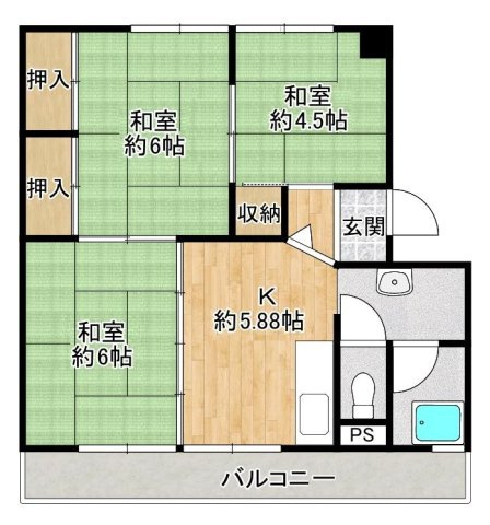 【間取り】 | 新北野コーポＢ棟 | 収益物件としてもおすすめ・ペット飼育可