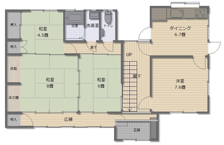 鏡野町古川　中古住宅　6DKの間取り|１F