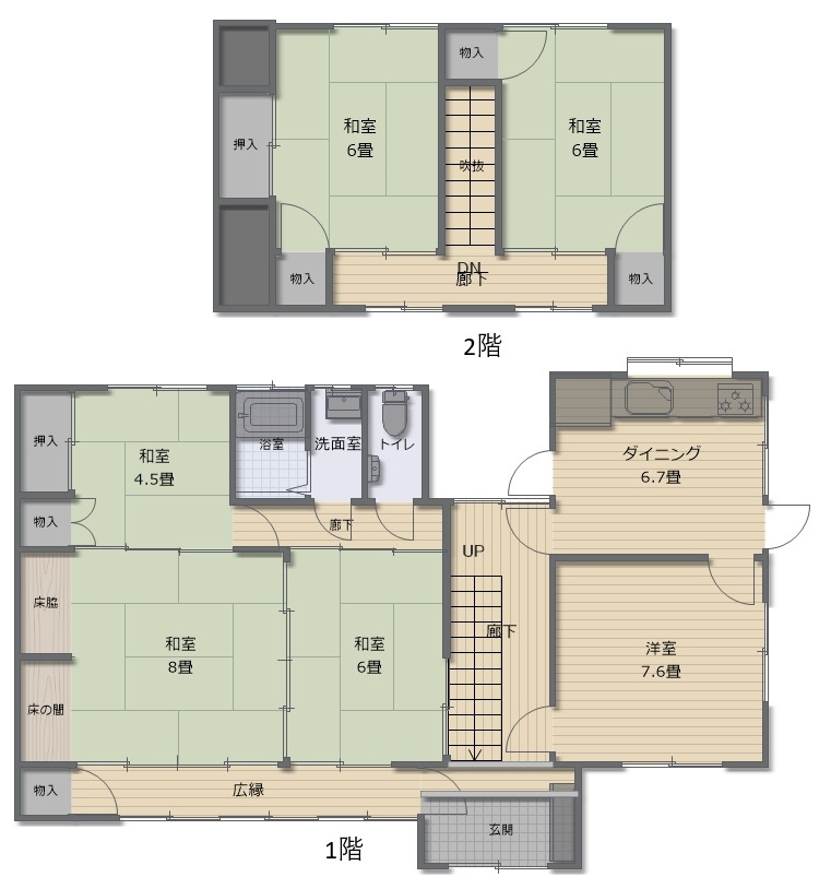 鏡野町古川　中古住宅　6DKの間取り