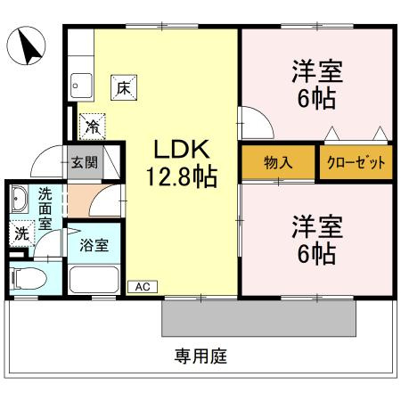 【間取り】 | ｓｏｎｉａ　B | 使い勝手の良い洋室2間の2LDK