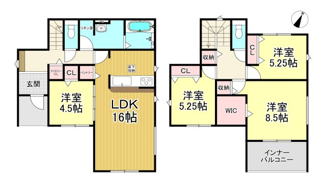 知多市八幡字深山口　全2棟　1号棟の間取り|4LDK+WIC+パントリー+ファミリークローク☆