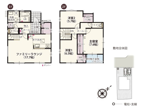 【間取り】 | 南側一面にリビングを配置した間取りは三面に窓がついているため一日中自然光が入りやすく明るい室内となります。