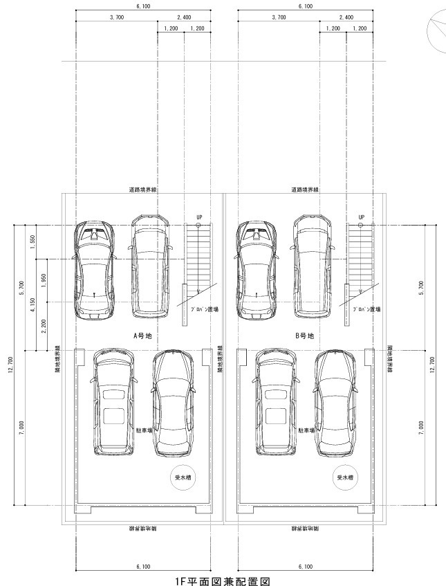 北谷町字宮城　全2区画　2号地の土地図＋建物プラン例|参考プラン1F（駐車場）