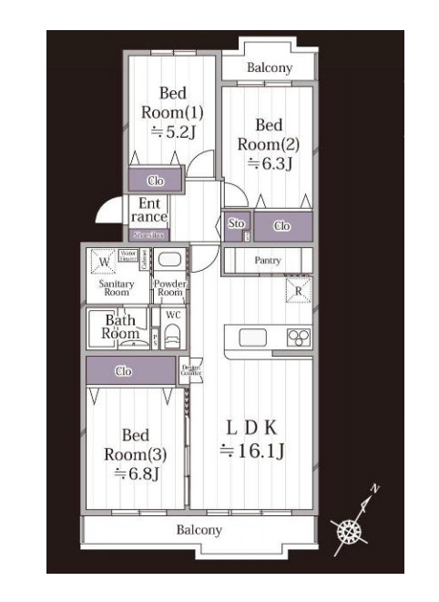 パークタウン若宮　11号棟の間取り|パークタウン若宮　11号棟、3LDK、専有面積80.88m2、バルコニー面積12.33m2