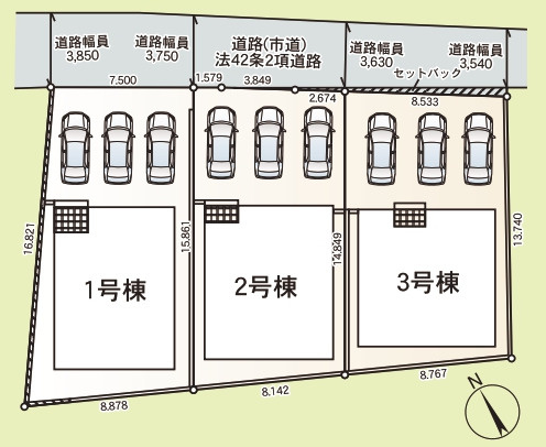 糸満市喜屋武　第6（全3棟）2・3号棟の区画図|※1号棟成約済み