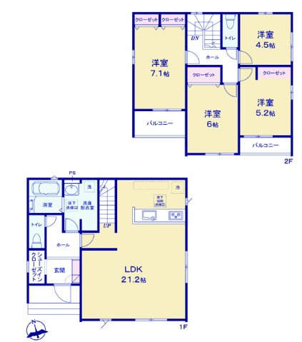 アーバンスタイル前橋市北代田町1期　3号棟の間取り|収納充実♪南向きの4LDKで陽当たり良好な間取りです！
土地面積154.75㎡、建物面積105.57㎡で十分な広さです！