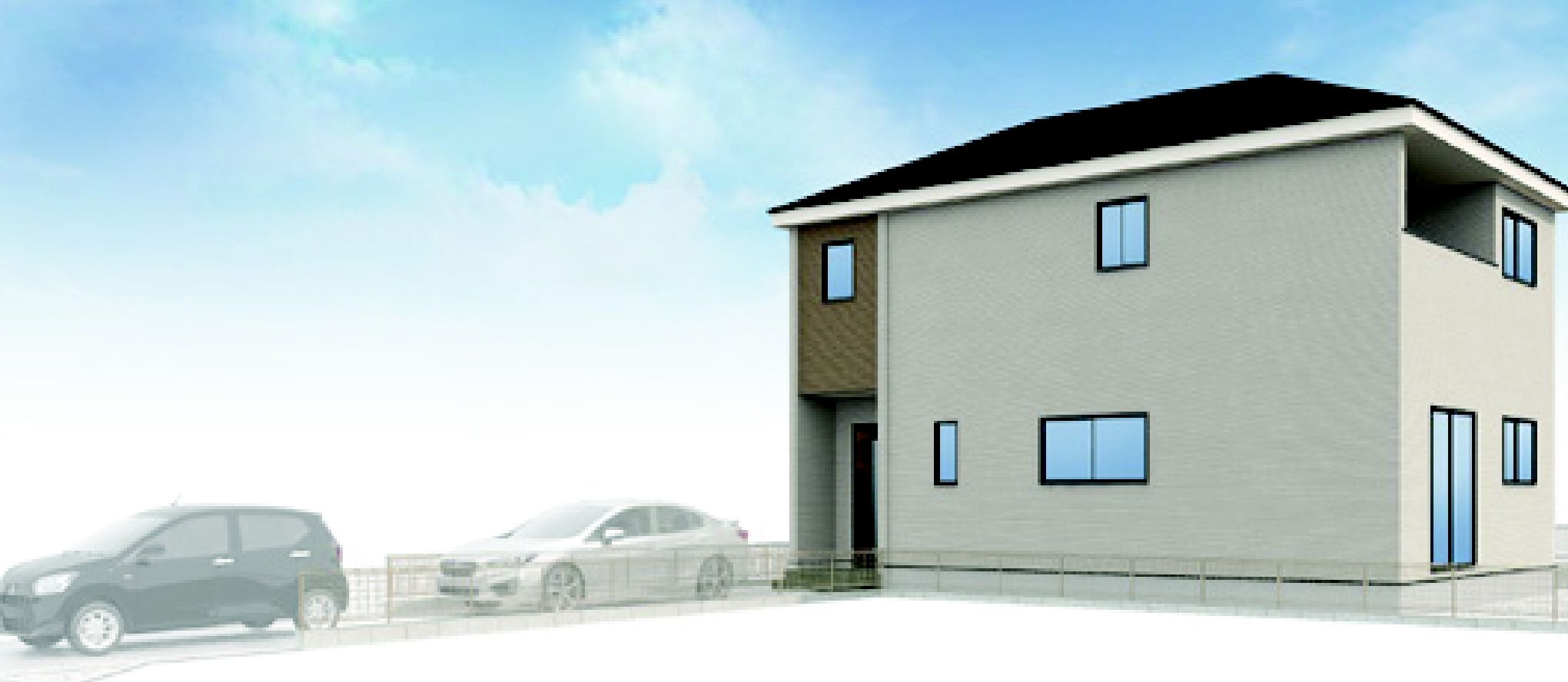 アーバンスタイル前橋市北代田町1期　2号棟の外観パース|前橋市北代田町に新築住宅を建築中です。３棟現場です！現在建築中です。
お客様のご都合に合わせて同仕様物件をいつでもご見学頂けます。
お気軽にお問い合わせください♪