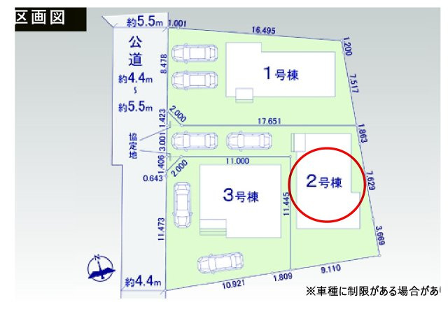 アーバンスタイル前橋市北代田町1期　2号棟の区画図|お車は２台駐車可能です。
