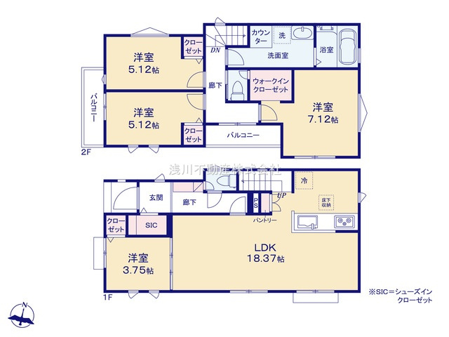 八王子市　北野町　新築一戸建て　６期の間取り|～南向き4LDK　収納豊富、2面バルコニーのある間取りです～