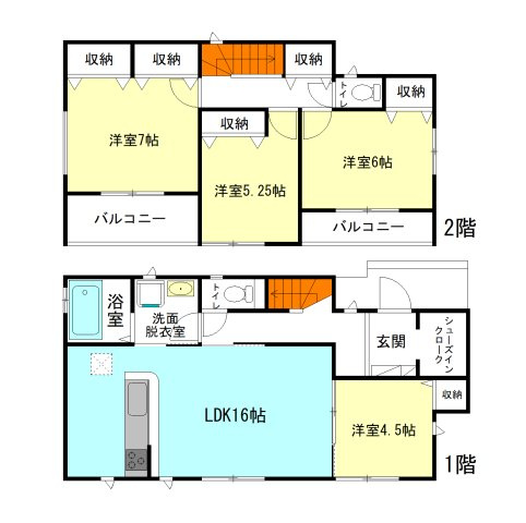 【間取り】 | ハートフルタウン高崎市倉賀野町45ーB | モダンな全居室洋室仕様＋南向き！
玄関には嬉しいシューズインクローク完備！