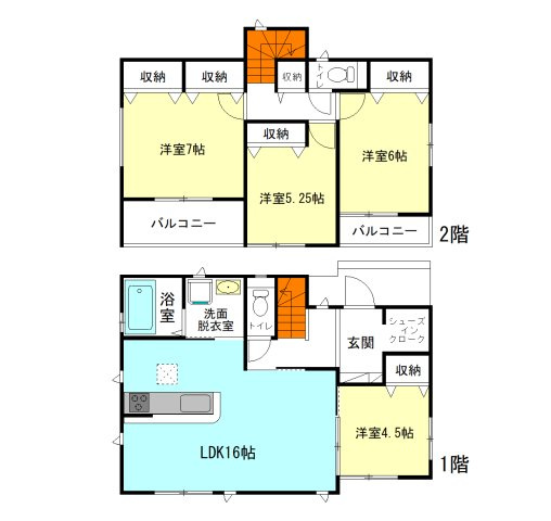 【間取り】 | ハートフルタウン高崎市倉賀野町45ーA | モダンな全居室洋室仕様＋南向き！
玄関には嬉しいシューズインクローク完備！