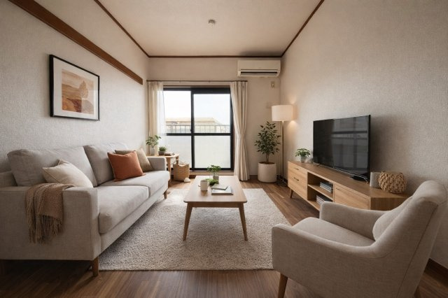 ペピーノの居間・リビング|※同間取101号室の参考写真※202号室は腰高窓はありません※