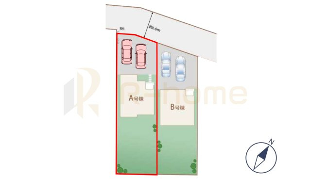 ひたちなか市足崎　新築戸建て　A号棟の区画図|大きなお買い物だからこそ、メリット・デメリットを伝えさせて頂きます。
R-homeにお任せください♪
