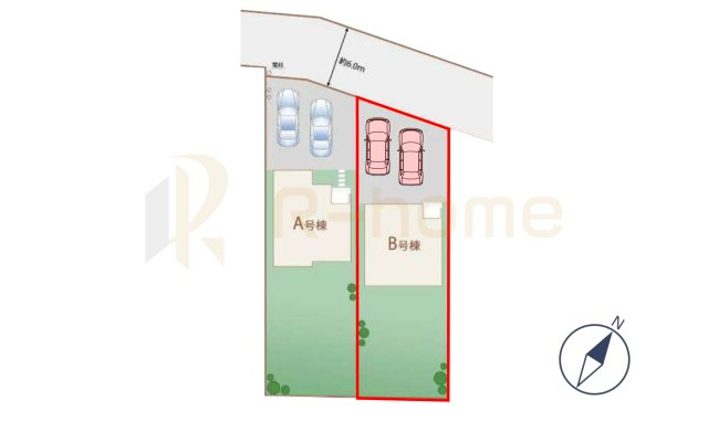 ひたちなか市足崎　新築戸建て　B号棟の区画図|大きなお買い物だからこそ、メリット・デメリットを伝えさせて頂きます。
R-homeにお任せください♪