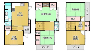 【間取り】 | 北加賀屋１丁目　中古戸建 | ２世帯住宅や、三世代同居も可能な5LDKの間取りです♪