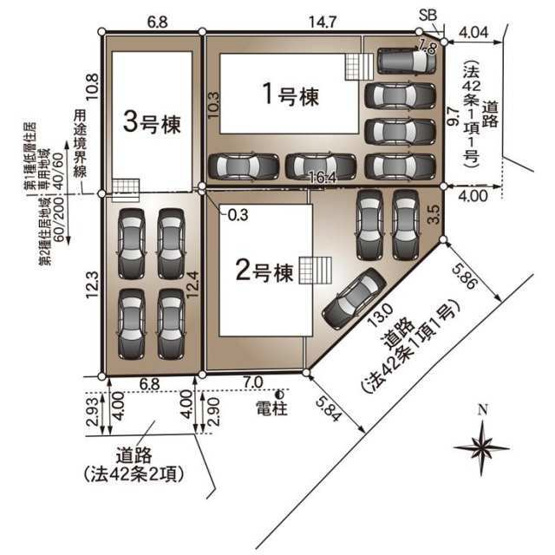 【区画図】 | 焼津市中根第1　新築戸建　1号棟 | 広々スペースで6台駐車可能♪