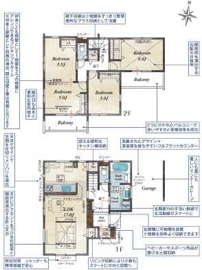 インナーガレージで車に優しい　２面バルコニー付きの間取り|3LDK