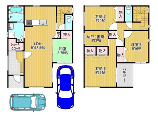 【間取り】 | 畑町3丁目　中古戸建 | 和室・書斎(納戸)のある4LDK、カースペースは2台可です♪