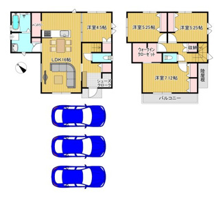 【間取り】 | 堀上緑町2丁目　新築戸建 | 駐車３台可能！セカンドカーや来客時にも安心ですね♪