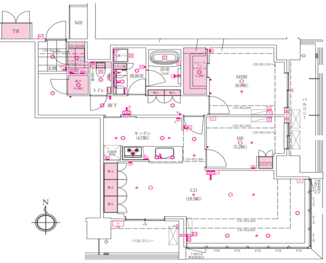 【間取り】 | 杜の街グレース岡山 ザ・タワー | 「南東角部屋・2LDK。90㎡超のゆとりある住戸プランです。」