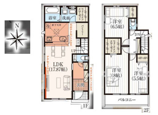 【間取り】 | 千葉市花見川区さつきが丘一丁目　新築分譲住宅２号棟 | 千葉市花見川区さつきが丘１丁目　２号棟　３LDK