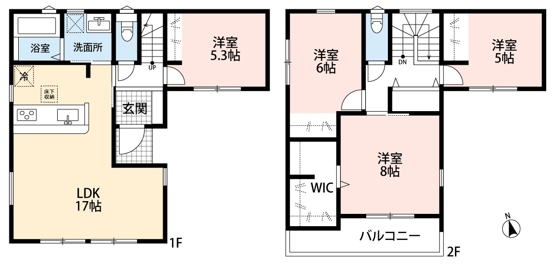 小牧市中央３丁目　新築戸建　３号棟の間取り|LDK17帖。４LDK・全居室洋室。
ウォークインクローゼットあり。