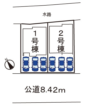 小牧市藤島1丁目　新築戸建　2号棟の区画図|並列3台可能