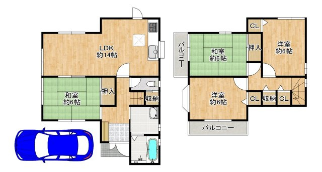 池田下町　中古戸建の間取り|全室2面採光で換気もしやすい仕様になっています♪
