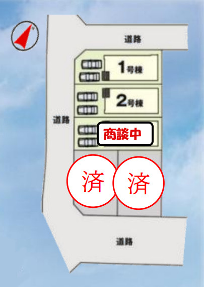 【今からご案内可能】刈谷市野田町　全3棟の区画図|全体区画数｜全3棟
◆駐車2台可能！(但し、車種による)
◎まずは、お気軽にお問い合わせください。現地を案内しながら周辺環境も見て頂けます。