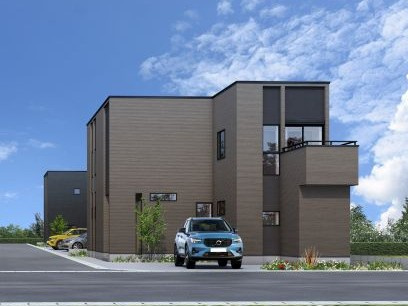 タマタウン愛宕山南町2号棟　新築一戸建　の完成予想図|街並みに溶け込むシンプルモダンな佇まいです。