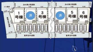 【区画図】 | 伊勢原市下糟屋  3号棟 第9 | 6号棟　北東側約4m公道・南西側約3.7～約4ｍ法外道路　駐車並列3台（車種によります）