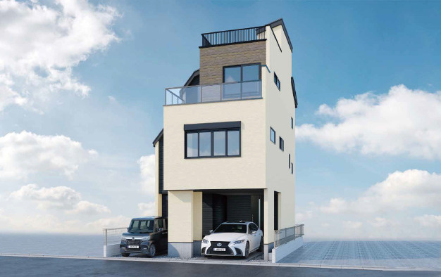 板橋区小茂根2丁目　22.5帖LDK×屋上×2台駐車　大型邸宅の外観パース