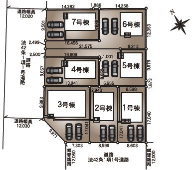 小山市東間々田2丁目　第7　6号棟の区画図