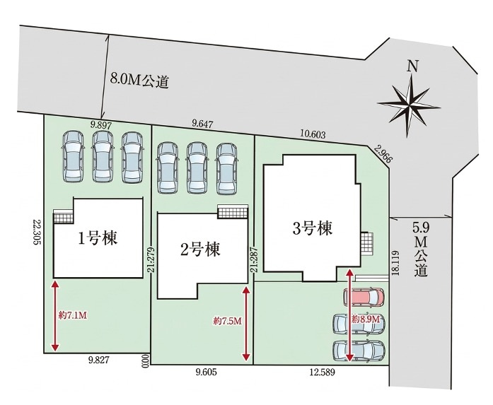 [新築住宅] 羽生市北 3期 全3棟の区画図