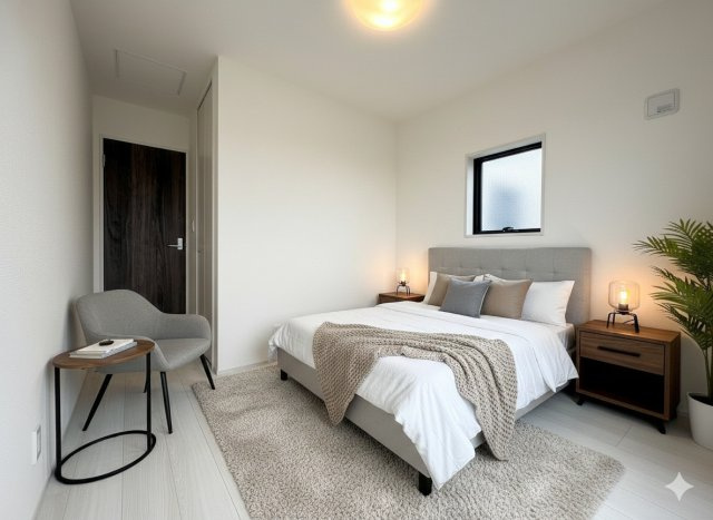 三郷市彦糸1丁目　新築戸建　全5棟　4号棟の寝室|現況の物件写真にCGによる画像処理を行っています。家具、家電、小物、カーテン等はイメージはCGです。