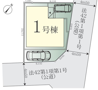 【区画図】 | 大和市上和田  1号棟 3期 | 角地　北東側・南東側約4.5ｍ各公道　駐車2台（車種によります）　敷地面積30.2坪