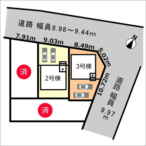 碧南市照光町の区画図|2号棟　並列駐車3台